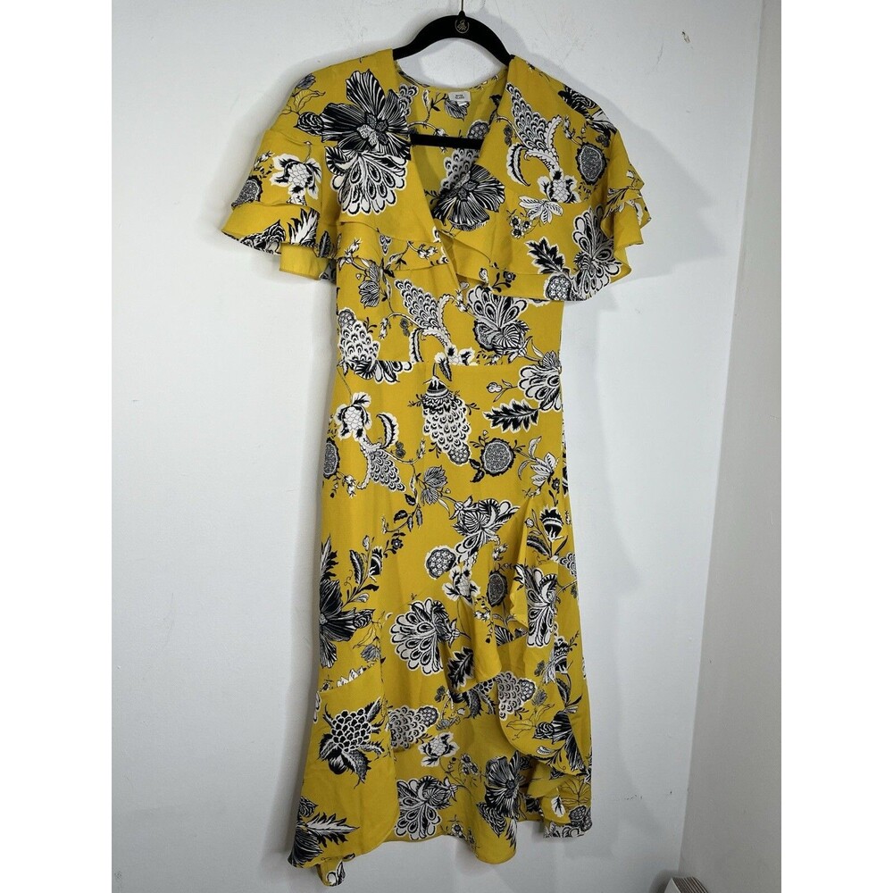 River Island UK 10 US 6 Ruffle Maxi Yellow Flare dress cottage core vtg floral